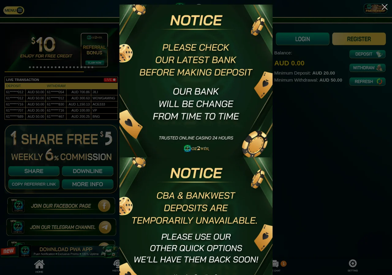 Oz2Win: Payment Methods